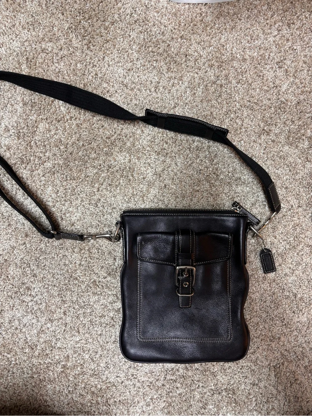 Vintage Coach Black Leather Buckle Crossbody Bag Y2K Contrast Stitching